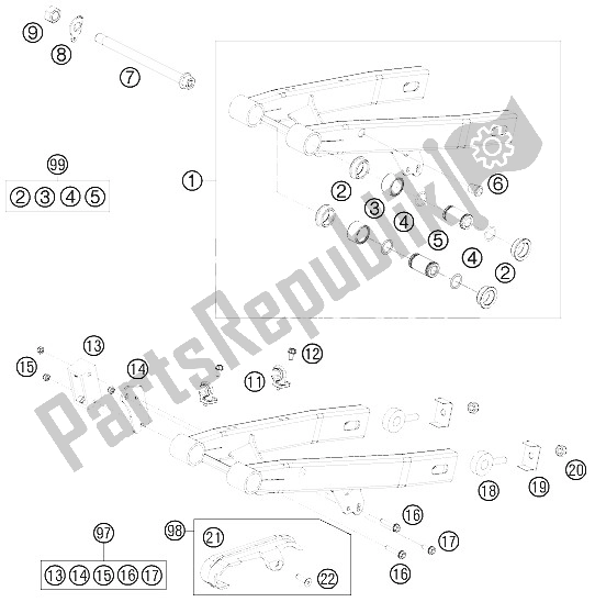 All parts for the Swing Arm of the KTM 50 SX Junior Australia USA 2009