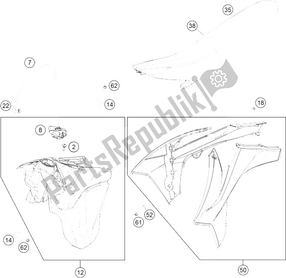 All parts for the Tank, Seat, Cover of the KTM 350 XCF W USA 2015