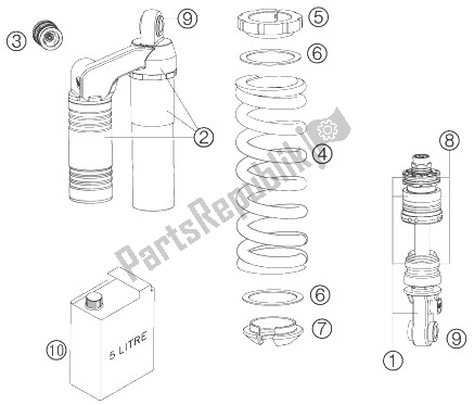 Todas las partes para Monoshock Desmontado de KTM 950 Supermoto Black Europe 2007