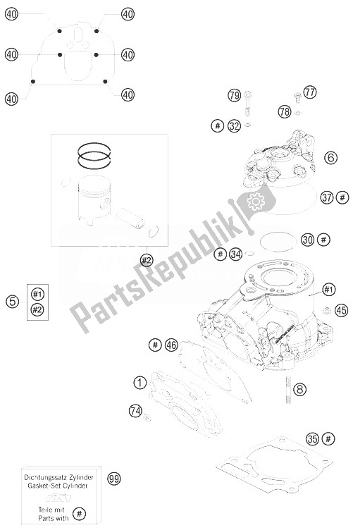 All parts for the Cylinder, Cylinder Head of the KTM 125 SX Europe 2013