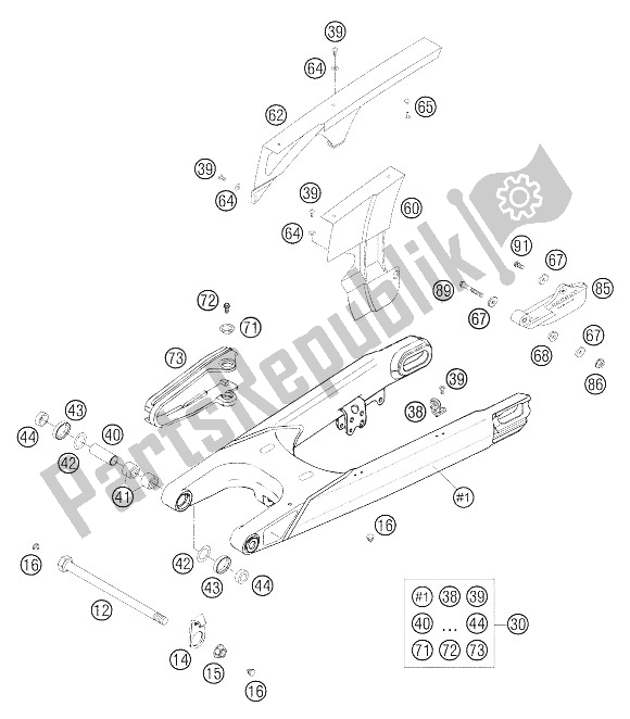 Toutes les pièces pour le Bras Oscillant, Garde-chaîne du KTM 625 SXC Europe 2006