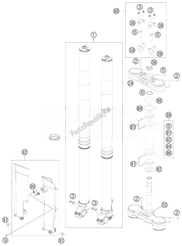 All parts for the Front Fork, Triple Clamp of the KTM 250 XCF W USA 2013