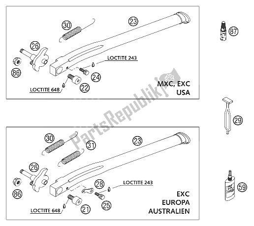 Todas las partes para Caballete Lateral 125-380 2002 de KTM 250 EXC Europe 2002