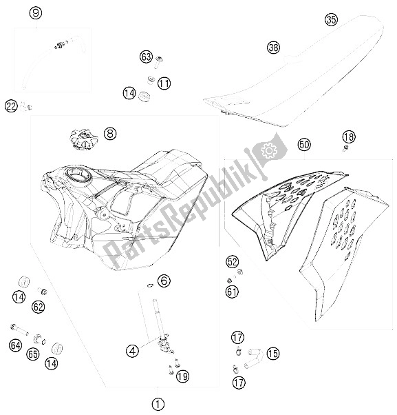 Toutes les pièces pour le Réservoir, Siège, Couverture du KTM 450 EXC SIX Days Europe 2009