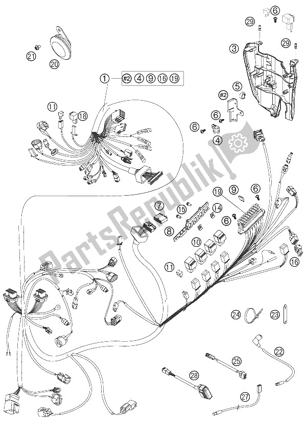 All parts for the Wiring Harness of the KTM 990 Supermoto Orange Australia United Kingdom 2009