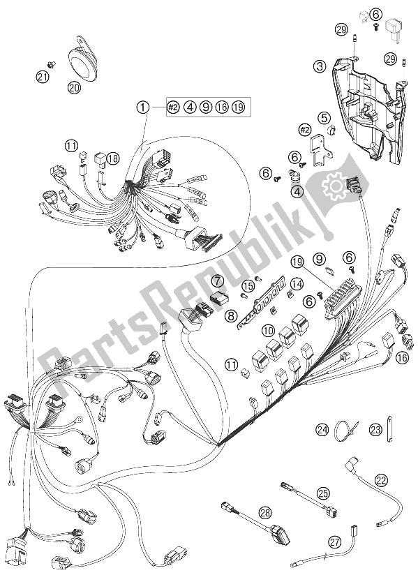 All parts for the Wiring Harness of the KTM 990 Supermoto Orange Europe 2008