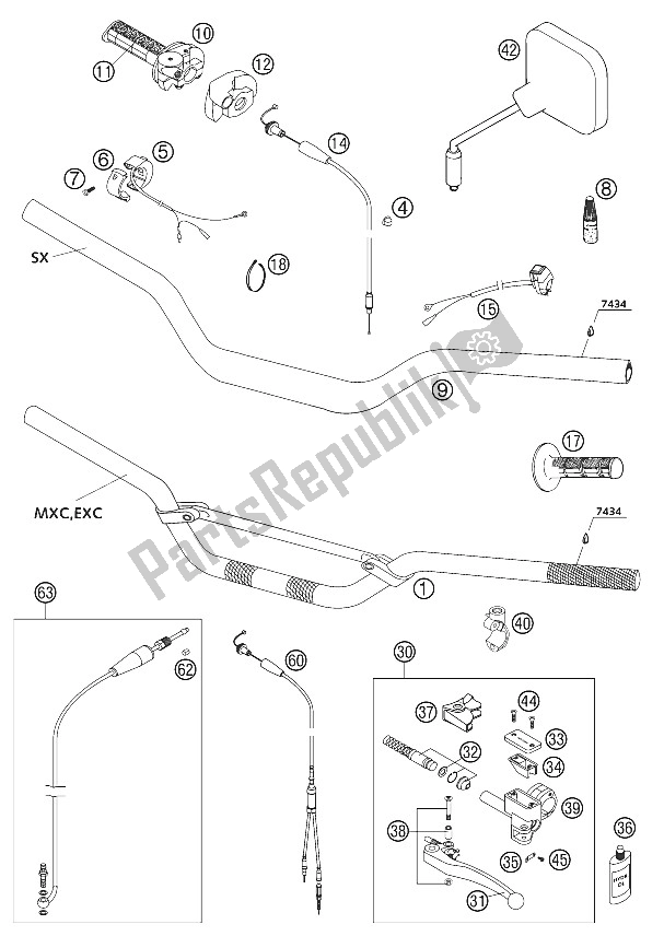 Alle onderdelen voor de Stuur, Instrumenten 125-200 van de KTM 125 EXC Europe 2002