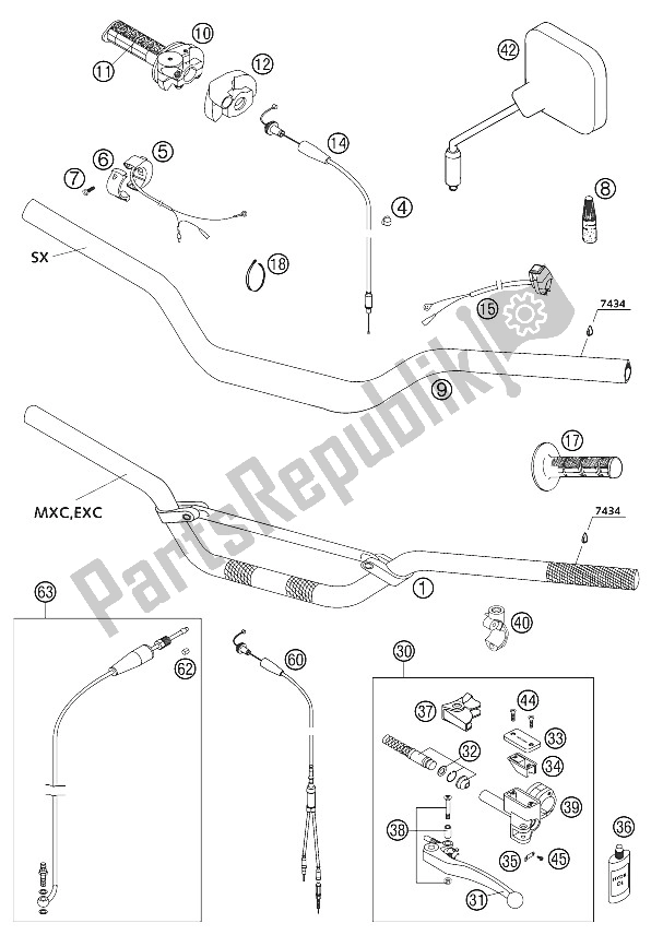 Tutte le parti per il Manubrio, Strumenti 125-200 del KTM 125 SX Europe 2002