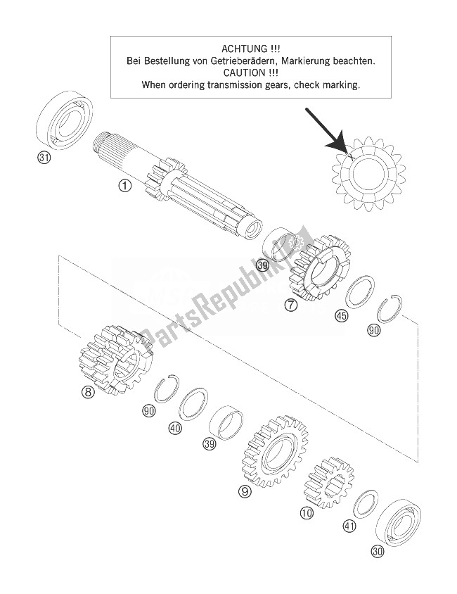 All parts for the Transmission I of the KTM 200 EXC Europe 2007