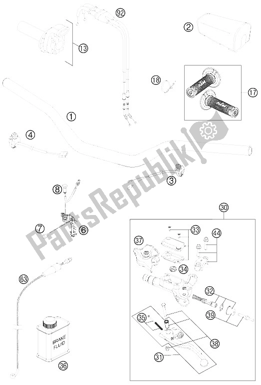 Todas as partes de Guiador, Controles do KTM 450 SX F USA 2015