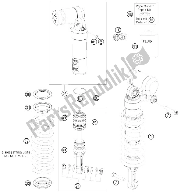 All parts for the Monoshock of the KTM 690 Enduro R 09 Europe 2009