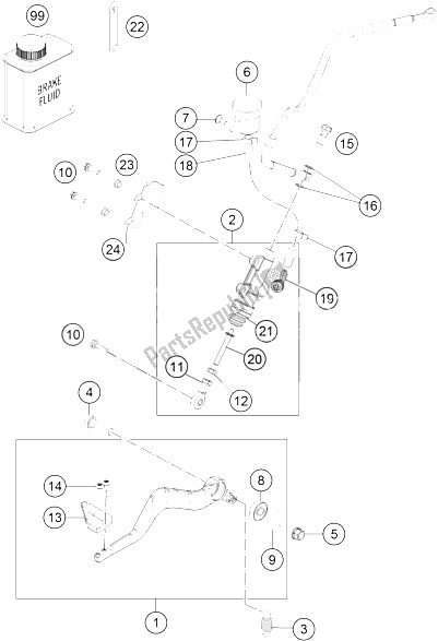 All parts for the Rear Brake Control of the KTM 1190 ADV ABS Grey WES France 2015