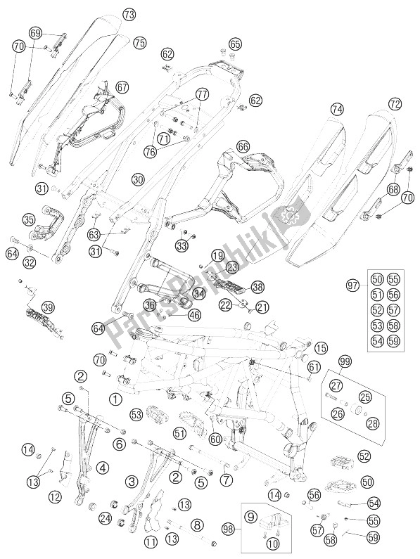 Tutte le parti per il Telaio del KTM 990 Supermoto T Black ABS USA 2013