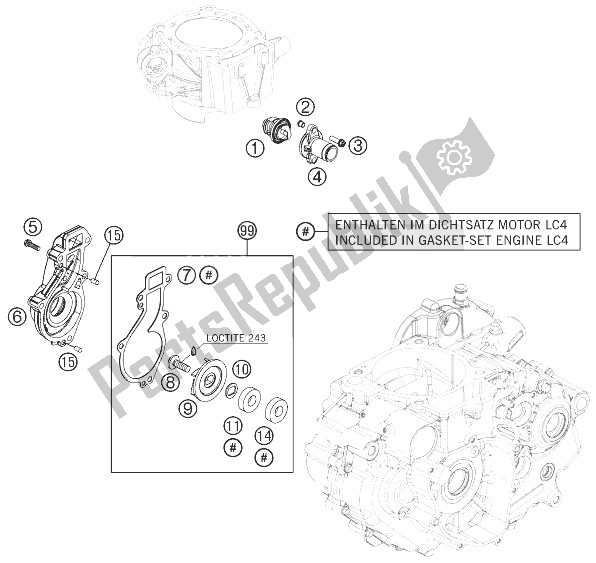 All parts for the Water Pump of the KTM 690 Duke Black ABS CKD Malaysia 2013