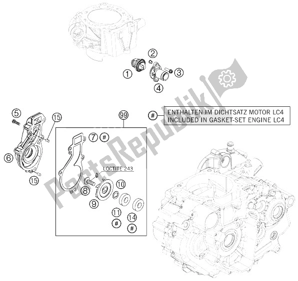 All parts for the Water Pump of the KTM 690 Duke R ABS CKD Malaysia 2013