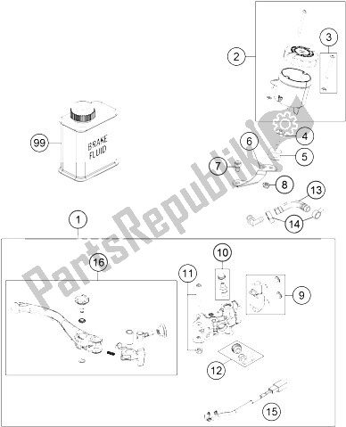 All parts for the Hand Brake Cylinder of the KTM 1190 ADV ABS Orange WES Europe 2013