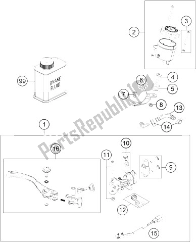 All parts for the Hand Brake Cylinder of the KTM 1190 Adventure ABS Grey France 2013