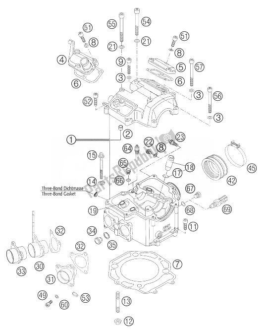 Alle onderdelen voor de Cilinderkop 640 Lc 4 van de KTM 640 Adventure R Australia United Kingdom 2004