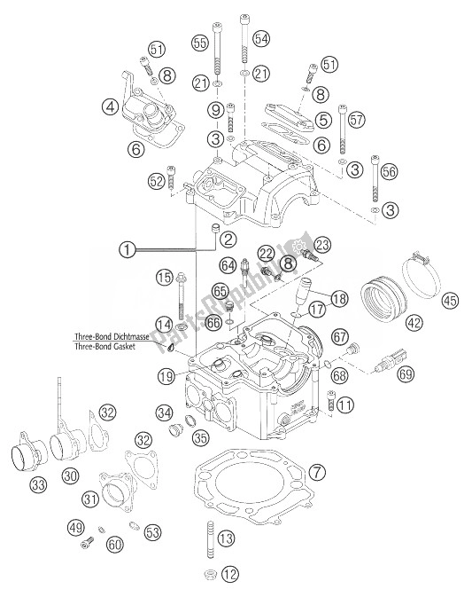 Tutte le parti per il Testata 640 Lc4 del KTM 640 LC4 Enduro Orange 12L Australia United Kingdom 2004