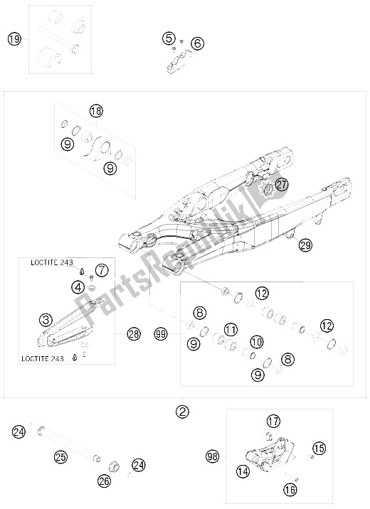 Toutes les pièces pour le Bras Oscillant du KTM 400 XC W USA 2009