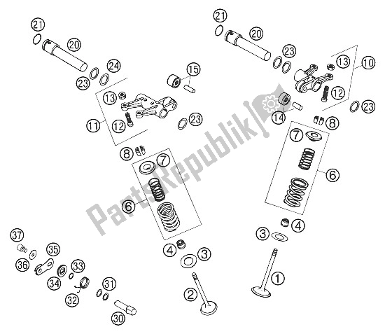 All parts for the Valve Drive 400 Lc4-e Military of the KTM 400 LC4 E Europe 2001