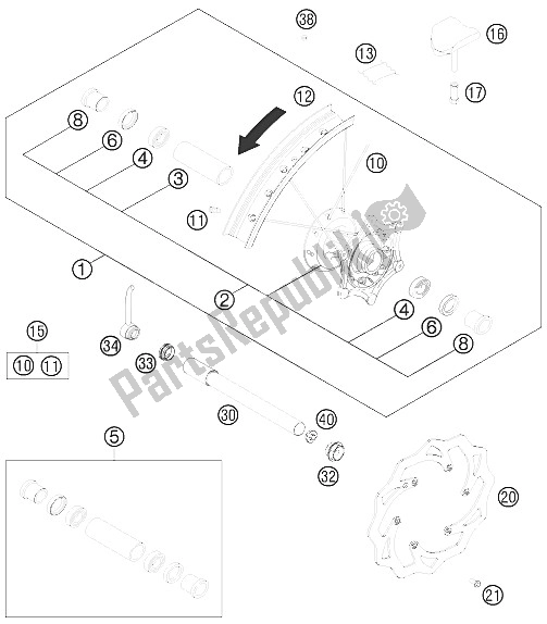 All parts for the Front Wheel of the KTM 125 EXC SIX Days Europe 2012