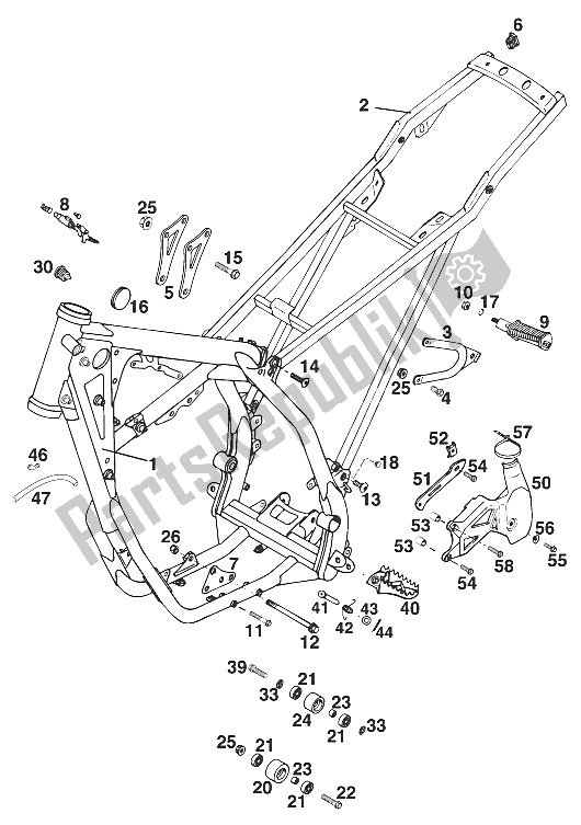 Tutte le parti per il Telaio, 250-360 '97 del KTM 250 EGS M ö 12 KW Europe 732670 1997