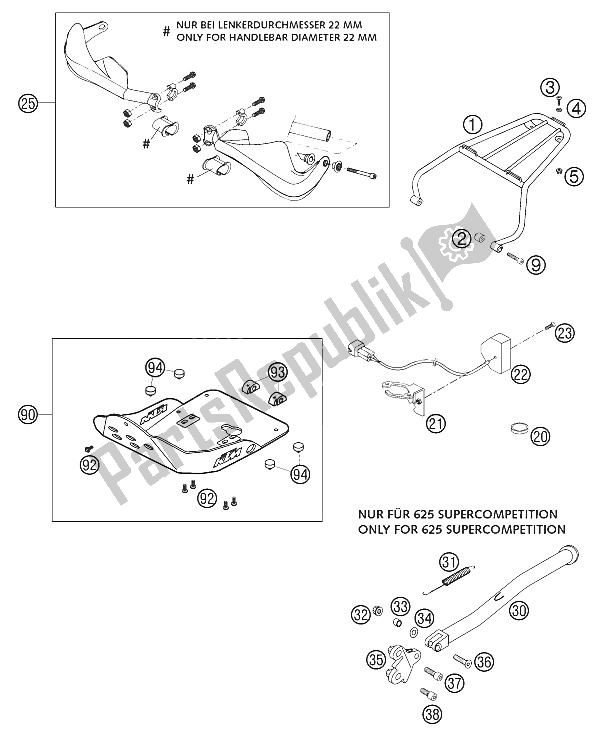 All parts for the Attachments 625 Sc, Sc Sm 02 of the KTM 625 SC Europe 2002