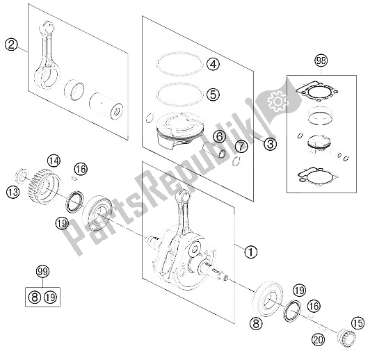 Toutes les pièces pour le Vilebrequin, Piston du KTM 450 XC F USA 2015