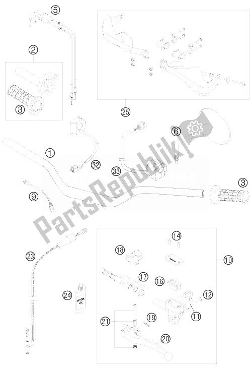All parts for the Handlebar, Controls of the KTM 990 Adventure White ABS 10 USA 2010