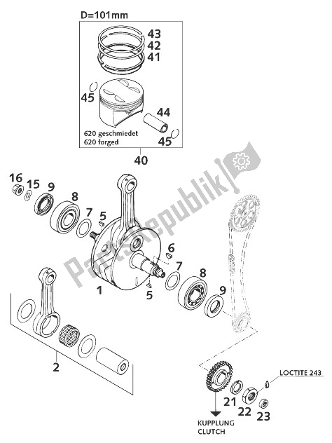 Tutte le parti per il Albero Motore - Pistone 620 2001 del KTM 620 SUP Comp 20 KW Australia 1999