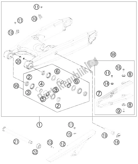 Toutes les pièces pour le Bras Oscillant du KTM 990 Super Duke Black France 2012