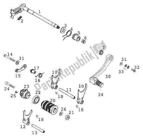 All parts for the Shifting Mechanism Lc4-e of the KTM 640 Duke E Europe 1998