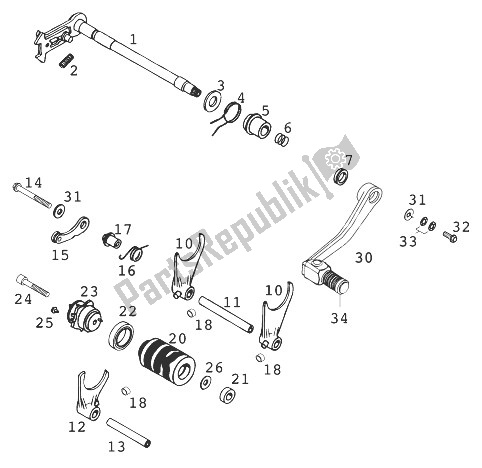 All parts for the Shifting Mechanism Lc4-e of the KTM 640 Duke II Lime United Kingdom 1999
