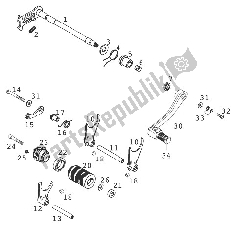 All parts for the Shifting Mechanism Lc4-e of the KTM 640 LC4 Silber 18 5 LT Europe 1999