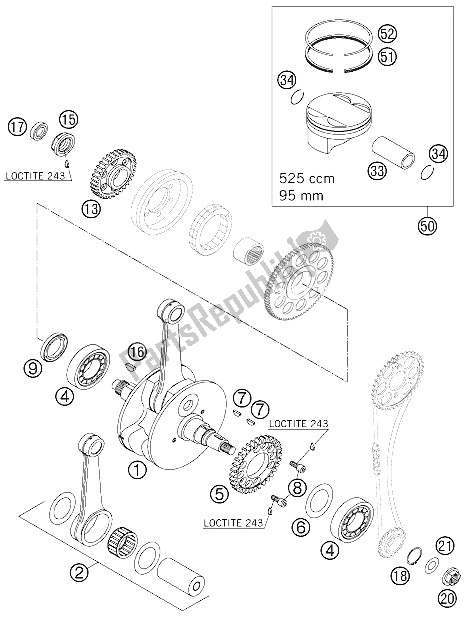 All parts for the Crankshaft, Piston of the KTM 525 EXC G Racing USA 2006