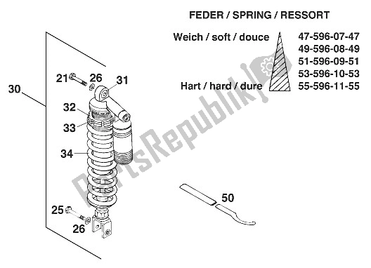 Tutte le parti per il Sospensione Posteriore 125/550 '96 del KTM 550 MXC M ö USA 1996