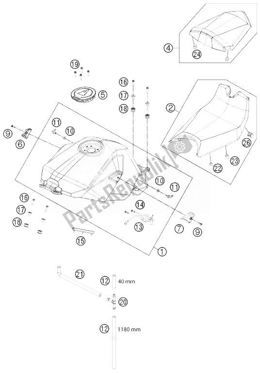 Todas as partes de Tanque, Assento, Tampa do KTM 1190 RC8 R White Europe 2013