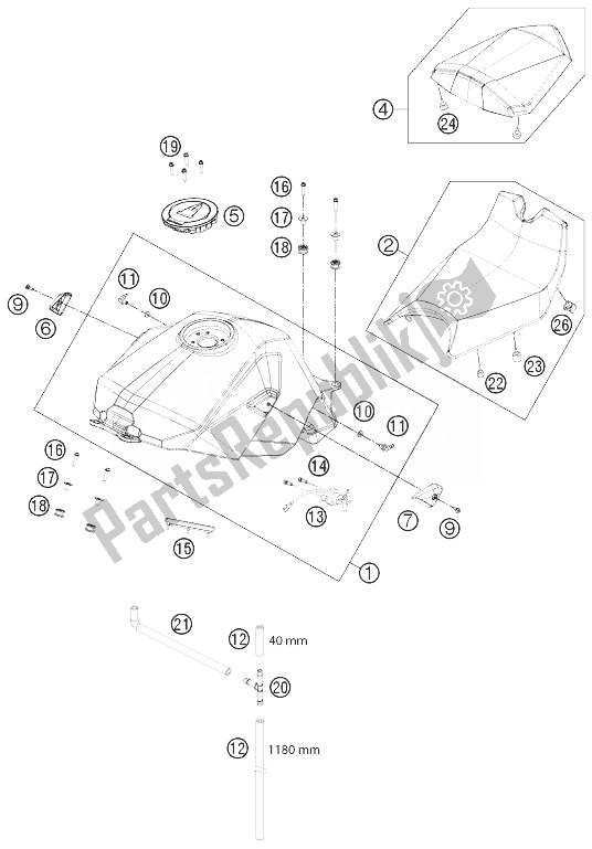 Alle onderdelen voor de Tank, Stoel, Deksel van de KTM 1190 RC8 R White Japan 2014