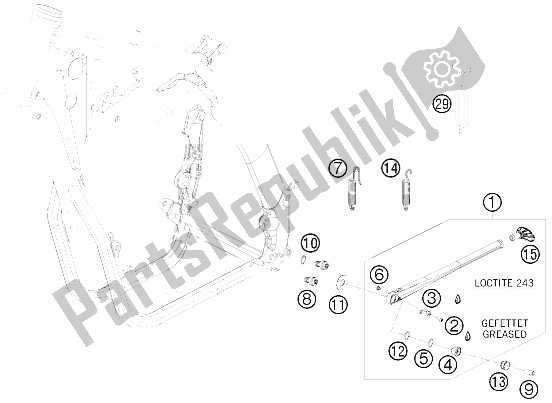 Alle onderdelen voor de Zij- / Middenstandaard van de KTM 300 EXC Factory Edit Europe 2011