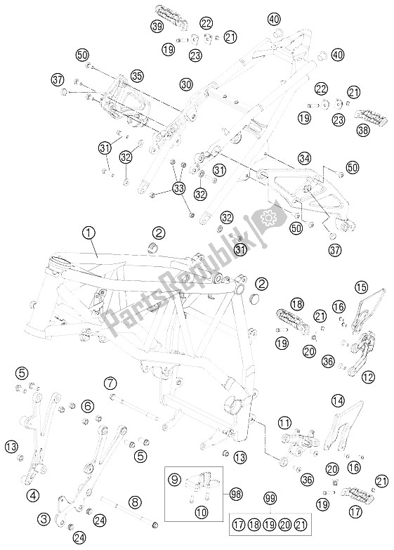 All parts for the Frame of the KTM 990 Super Duke R Europe 2012