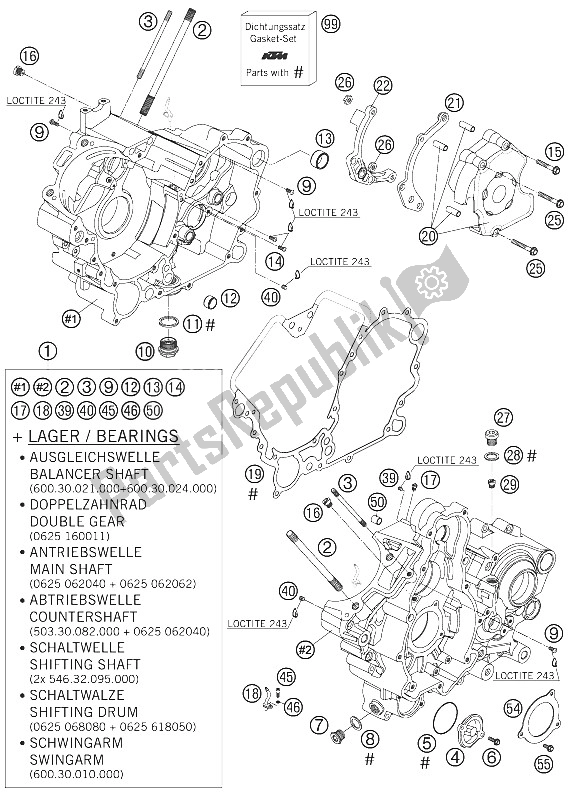 All parts for the Engine Case of the KTM 990 Superduke Black Europe 2005