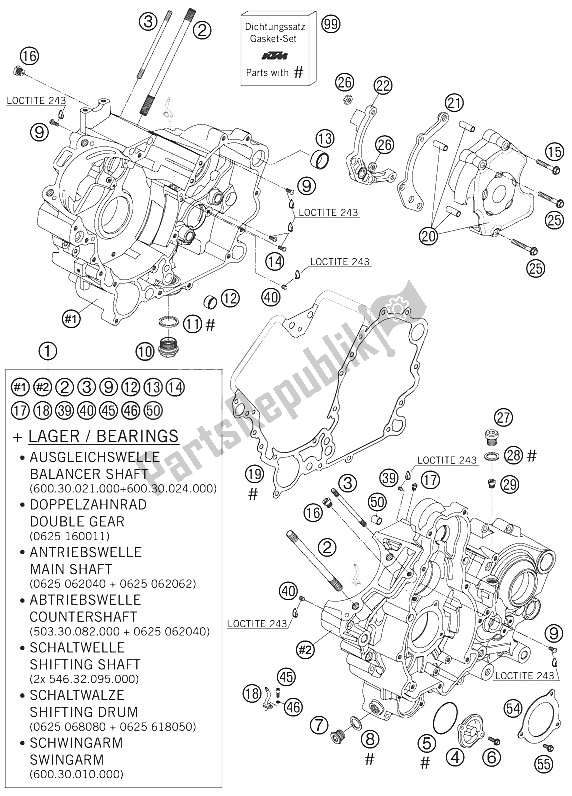 Todas as partes de Caixa Do Motor do KTM 990 Superduke Black France 2005