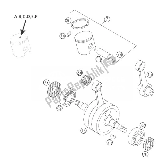 All parts for the Crankshaft, Piston 50 Lc of the KTM 50 SX PRO Senior LC Australia 2003