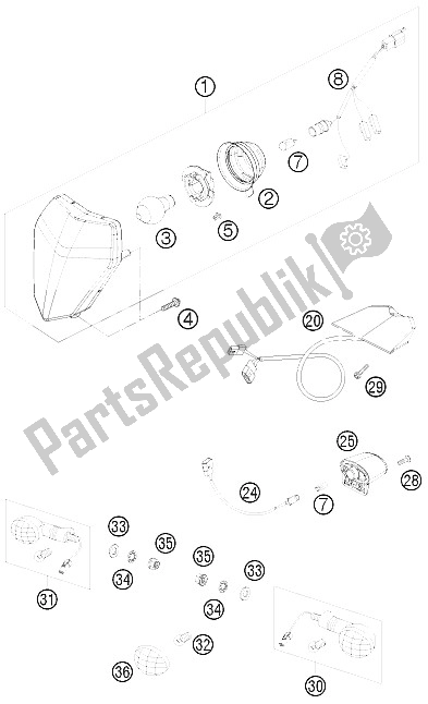 All parts for the Lighting System of the KTM 250 EXC Australia 2008