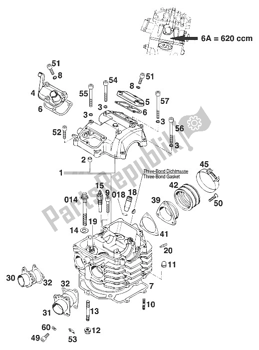 All parts for the Cylinder Head Lc4-e ? 96 of the KTM 620 Duke 37 KW Europe 972661 1996