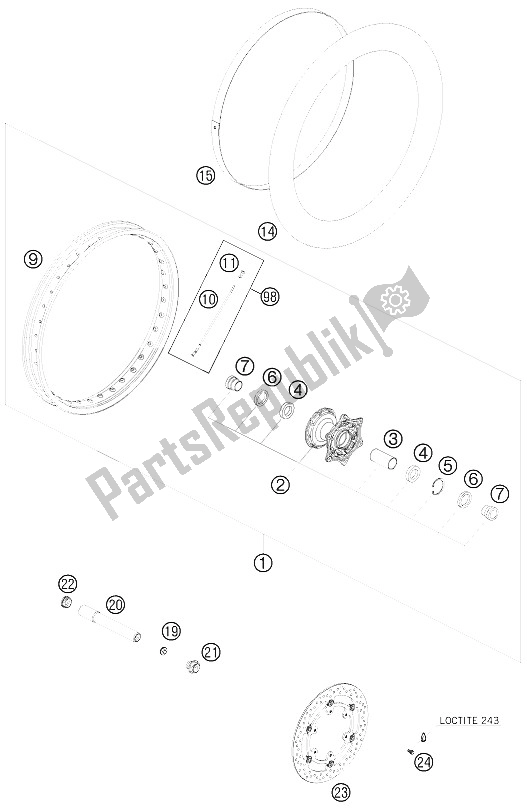 All parts for the Front Wheel of the KTM 950 Super Enduro R Europe 2008