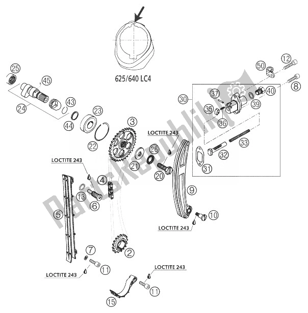 Tutte le parti per il Azionamento Di Temporizzazione 625 Sxc, 640 Lc4 del KTM 625 SMC Australia United Kingdom 2004