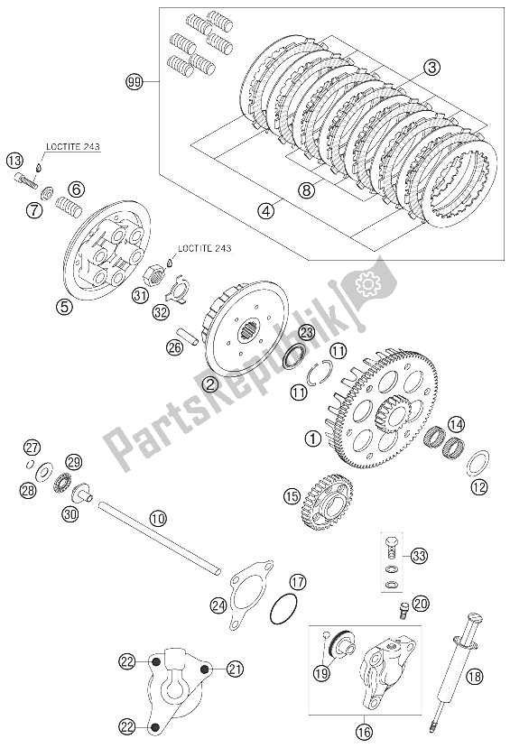 All parts for the Clutch of the KTM 525 EXC Racing Europe 2006