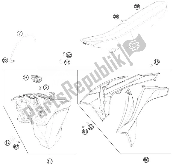 Todas las partes para Tanque, Asiento, Tapa de KTM 250 EXC F Europe 2014